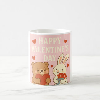 Cute Bear & Bunny Valentine's Day Mug – Pink Heart Kaffemugg