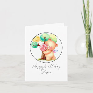 Cute Bear & Candy Children's Birthday Kort