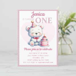 Cute Bear Children's 1st Birthday Inbjudningar