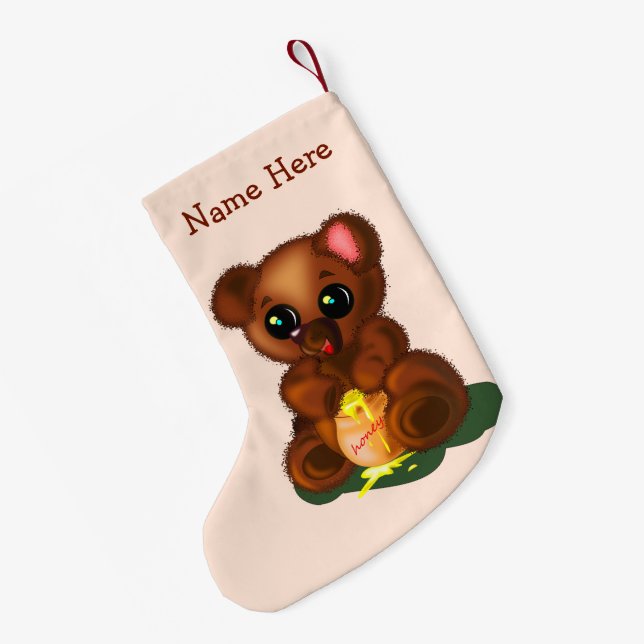 Cute Bear Christmas Stockings Personalized Name Liten Julstrumpa (Baksidan (Hängande))