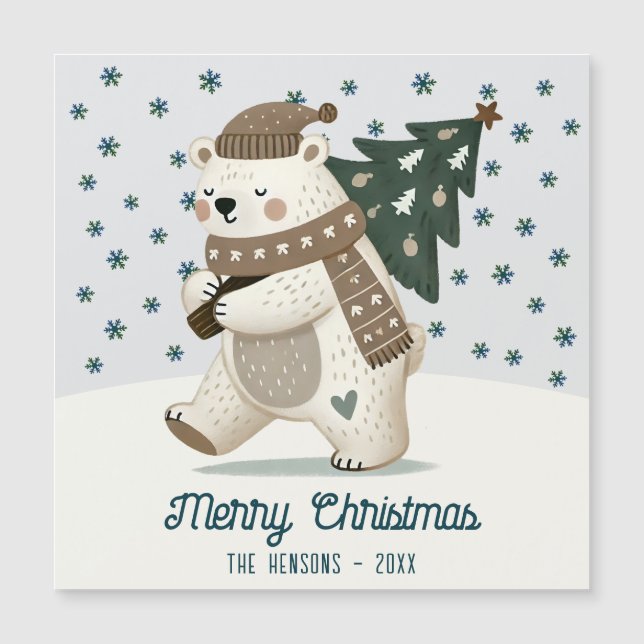 Cute Bear Christmas Tree Drawing Christmas Card (Framsida)