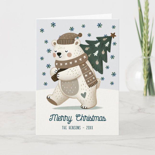 Cute Bear Christmas Tree Drawing Christmas Helgkort (Framsida)