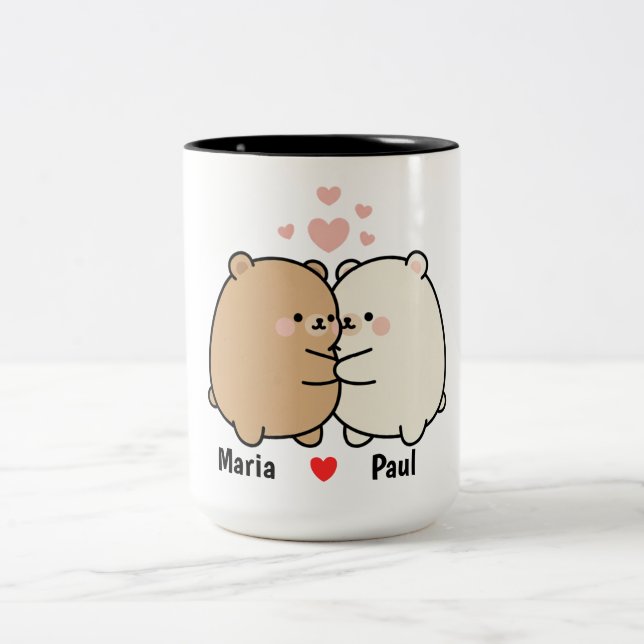 Cute Bear Couple Personalized Valentine Coffee Mug Två-Tonad Mugg (Center)