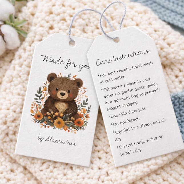 Cute Bear Crochet/Knit Handmade Care Instructions Presentetikett (Skapare uppladdad)