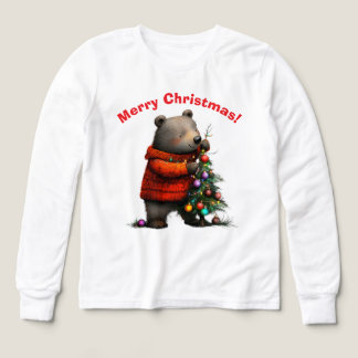 Cute Bear Decorating Christmas Tree Sweatshirt T Shirt