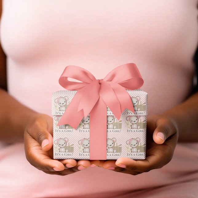 Cute Bear Det är en Picnic Blue Baby Shower Presentpapper (Skapare uppladdad)