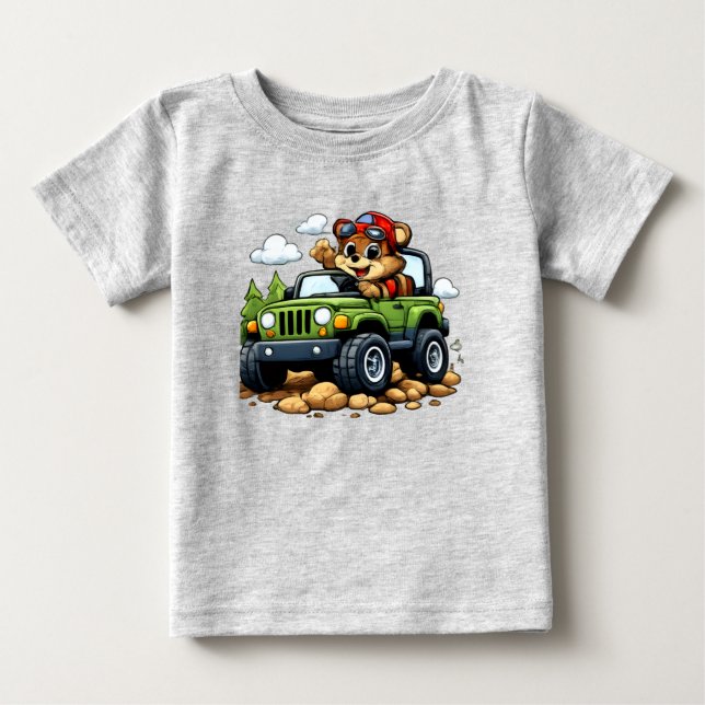 Cute Bear Driving Green Jeep Toddler T-Shirt (Framsida)