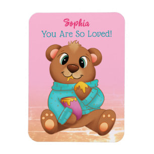 Cute Bear Eating Honung, Barnets Namn/budskap, Ros Magnet