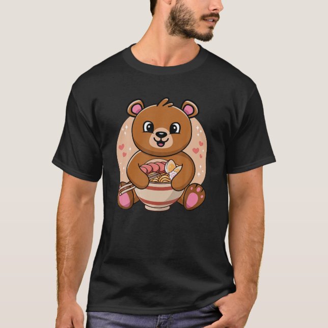 Cute Bear Eating Ramen Noodles For Men Women Boys T Shirt (Framsida)