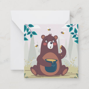 Cute Bear Enjoying Honung Anteckningskort
