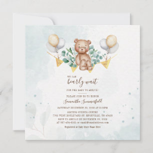 Cute Bear Eucalyptus Rustic Botanical Baby Shower Inbjudningar