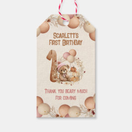 Cute Bear Fall Beary 1:a födelsedagsflickan Tack Presentetikett