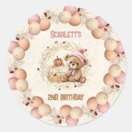 Cute Bear Fall Birthday Girl Stickers Runt Klistermärke