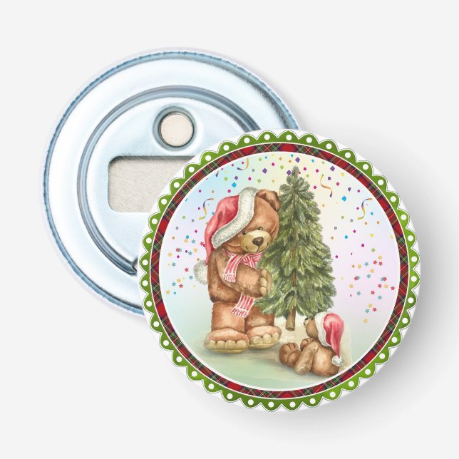 Cute Bear Family Julgran confietti Helgdag Flasköppnare (Framsidan)