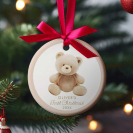 Cute Bear First jul Photo Ornament