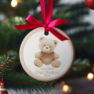 Cute Bear First jul Photo Ornament