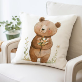 Cute Bear Flowers Pillow, Aditable Teddy Kudde