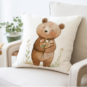 Cute Bear Flowers Pillow, Aditable Teddy Kudde
