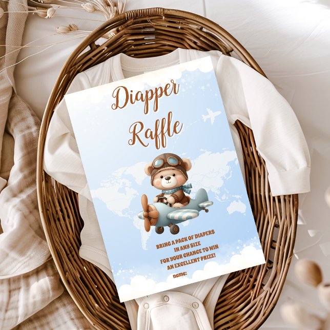Cute Bear Flygplan Äventyr börjar diapper Raffle Tilläggskort (Skapare uppladdad)