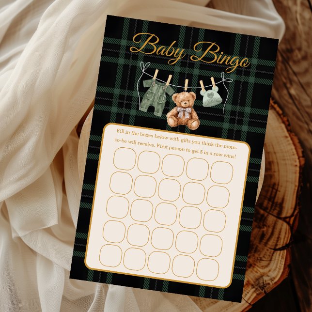 Cute Bear Forest Plaid Baby Shower Bingo Game (Skapare uppladdad)