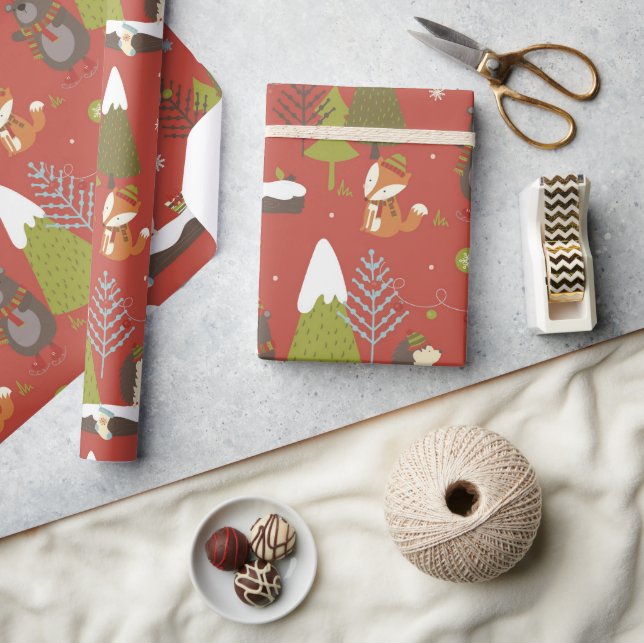 Cute Bear, Fox och Hedgehog Kids Helgdag Funny Presentpapper (Hantverk)