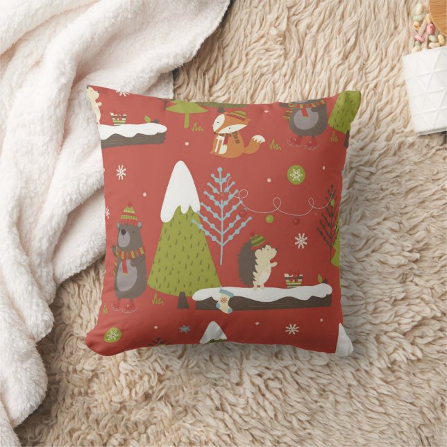Cute Bear, Fox och Hedgehog Kids jul Kudde (Filt)