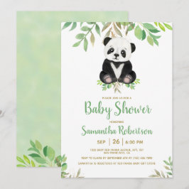 Cute Bear Gender Neutral Greenery Baby Shower Inbjudningar