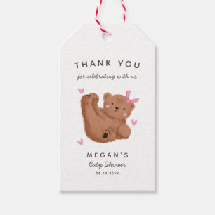 Cute Bear Girl Baby Shower, Tack Presentetikett