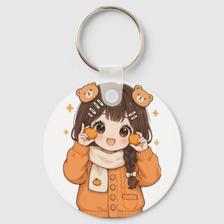 Cute bear girl keychain kawaii anime accessory nyckelring