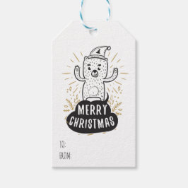 Cute Bear God jul to from Template Presentetikett