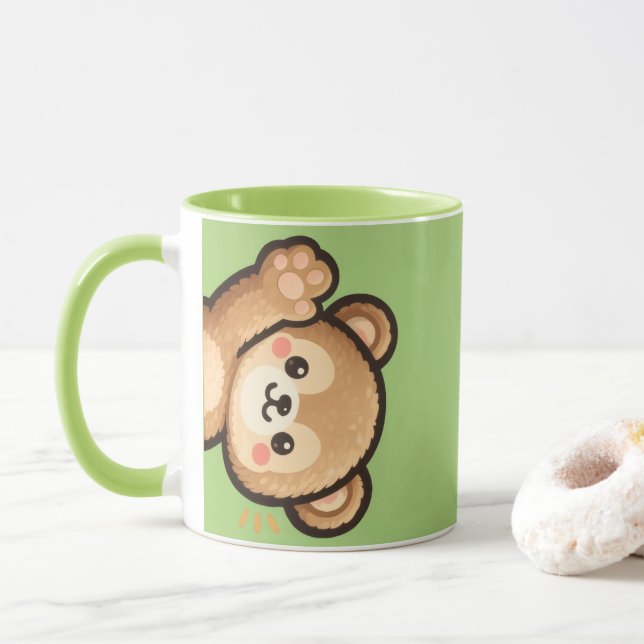 Cute Bear Green Mug | Kawaii Coffee Cup Mugg (Med munk)