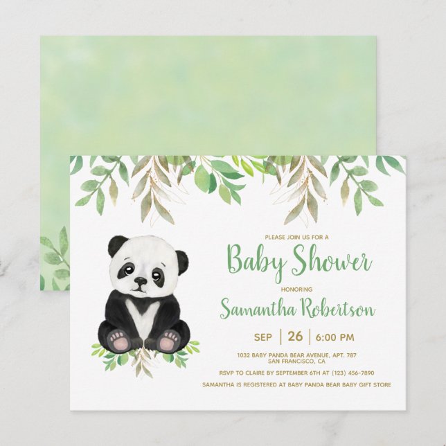 Cute Bear Greenery Eucalyptus Watercolor Neutralt Inbjudan Vykort (Fram/baksida)