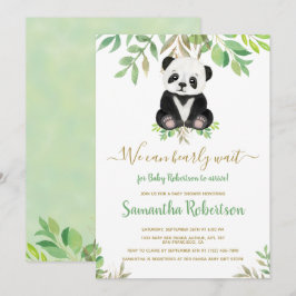 Cute Bear Greenery, vi kan vänta på babyduschen Inbjudningar