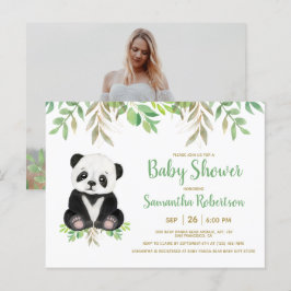 Cute Bear Greenery Watercolor Kön Neutral Foto Inbjudan Vykort
