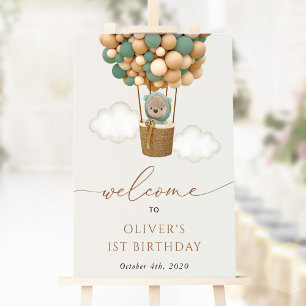 Cute Bear, Grönt Bubbar, första födelsedag Välkoms Poster