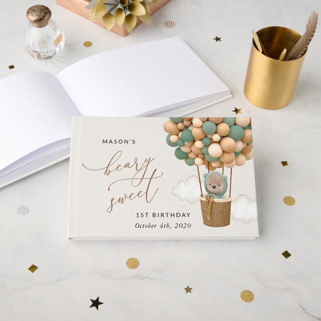 Cute Bear, Grönt Buboner, första födelsedagen Gästböcker (Framsida öppen)