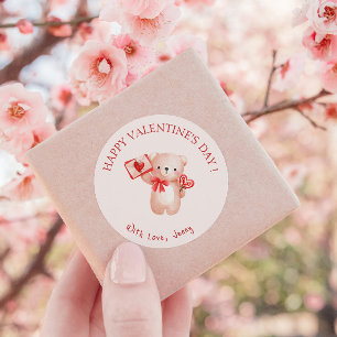 Cute Bear Heart Glad Alla hjärtans dag Runt Klistermärke