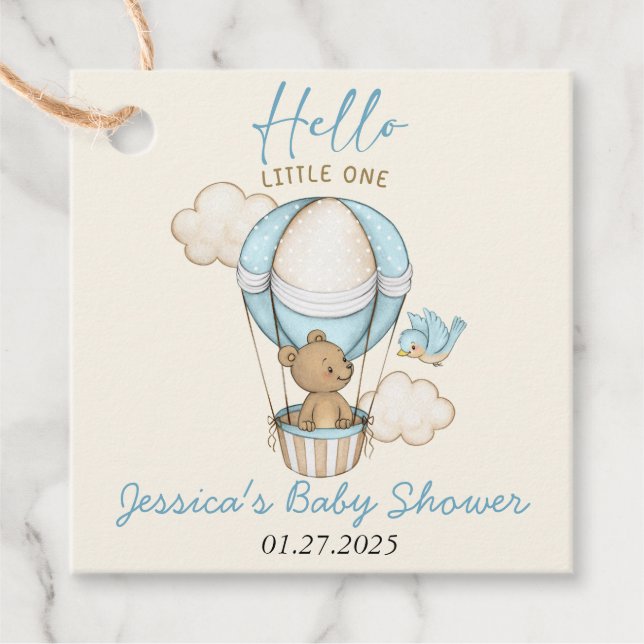 Cute Bear Hej Little One Baby Shower Gåvor Etiketter (Framsida)