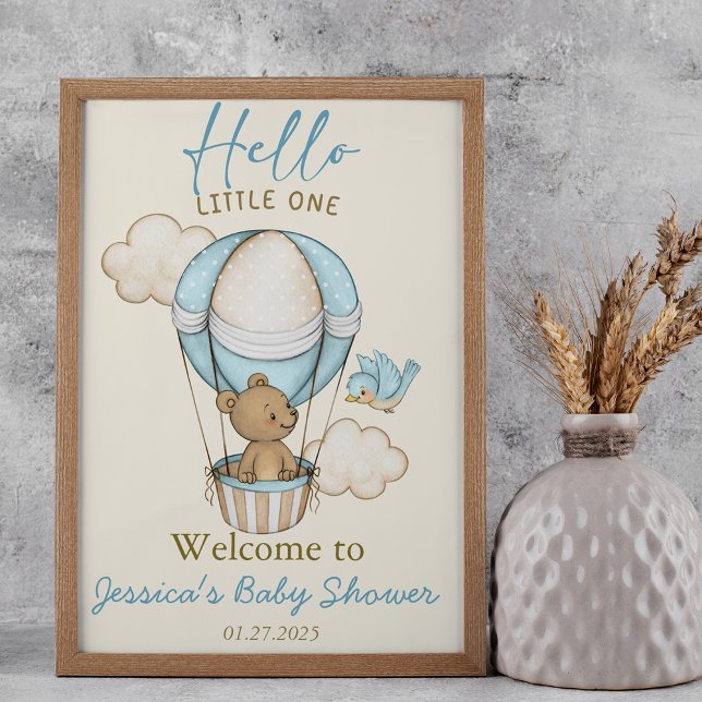 Cute Bear Hej Little One Baby Shower Poster (Skapare uppladdad)