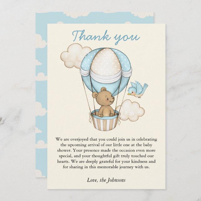 Cute Bear Hej Little One Baby Shower Tack Kort (Fram/baksida)