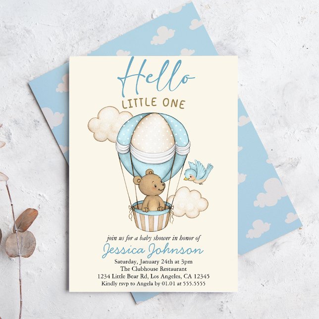 Cute Bear Hej Little One - Blue Baby Shower Invi Inbjudningar (Skapare uppladdad)
