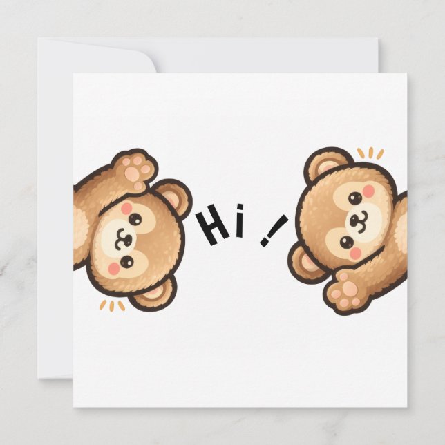 Cute Bear Hi Invitation | Kawaii Greeting Card Inbjudningar (Baksida)