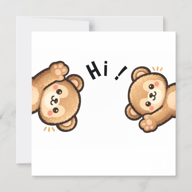 Cute Bear Hi Magnet | Kawaii Magnetic Card (Framsida)