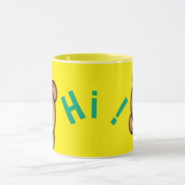Cute Bear Hi Yellow Mug | Kawaii Coffee Cup Mugg (Center)