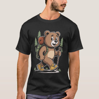 Cute Bear Hiking Adventure Backpack Forest Animal  T Shirt
