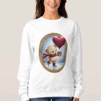 Cute Bear Holding Heart Balloon in Snowy Sky – Ado T Shirt