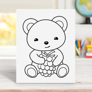 Cute Bear Holding Holding a Berry Coloring Page Poster