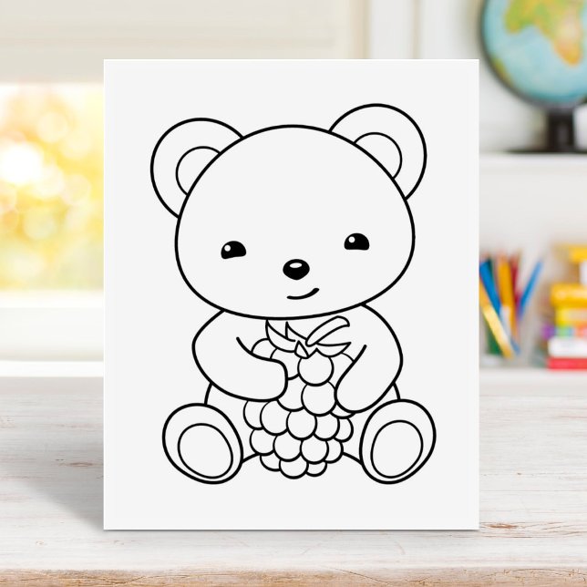 Cute Bear Holding Holding a Berry Coloring Page Stämpel (Skapare uppladdad)