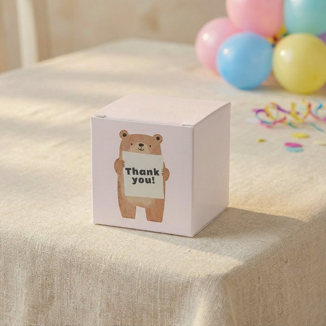 Cute Bear Holding namn eller message Sign rosa Presentaskar (Cute Bear Holding name or message Sign pink Favor Boxes.)