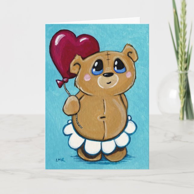 Cute Bear Holtor Heart Balloon Valentine Card Helgkort (Framsida)